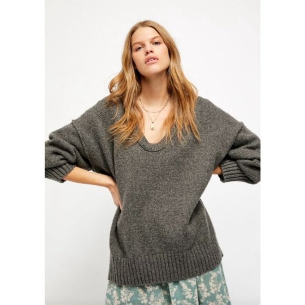 Free People Brookside Tunic Oversized V-neck Sweater